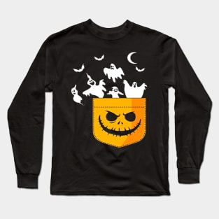 Halloween PockeTShirt Ghosts Peeking Long Sleeve T-Shirt